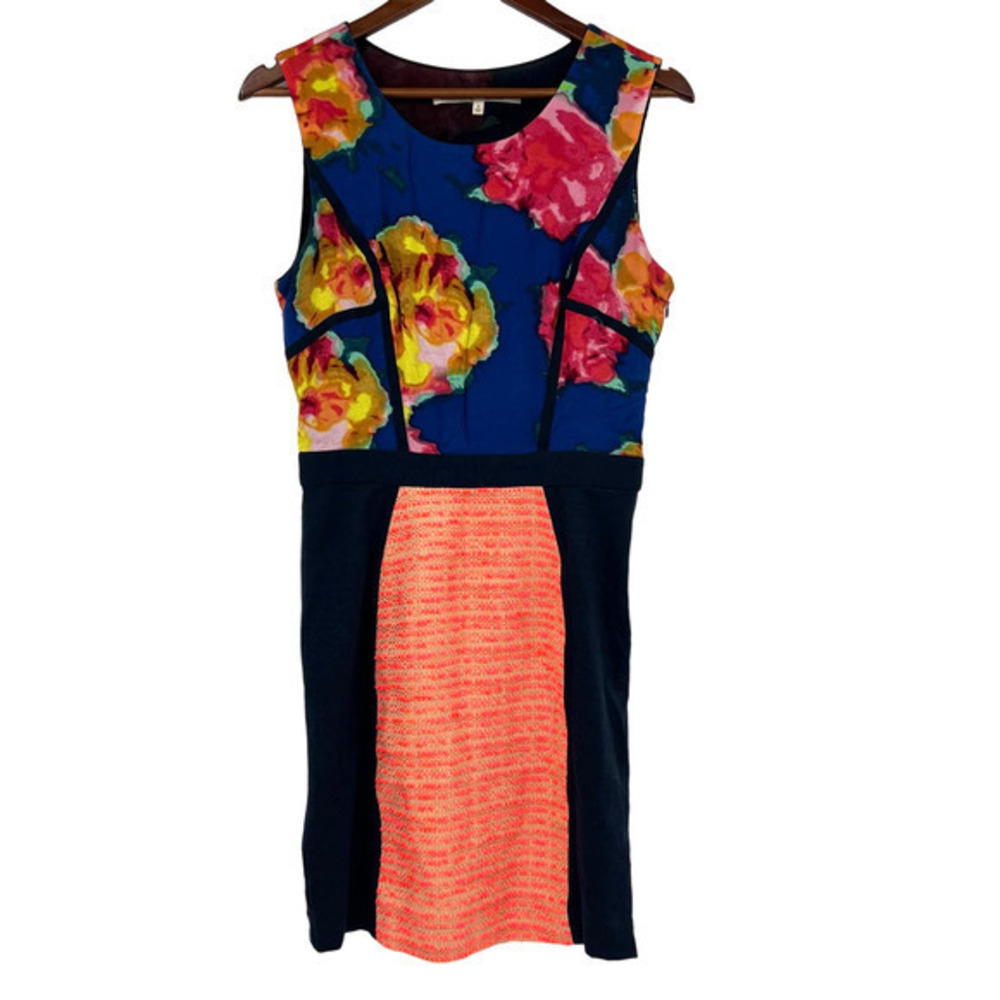 Rachel Rachel Roy Floral flower Multi Mixed Media Dress hidden zip summer size 8